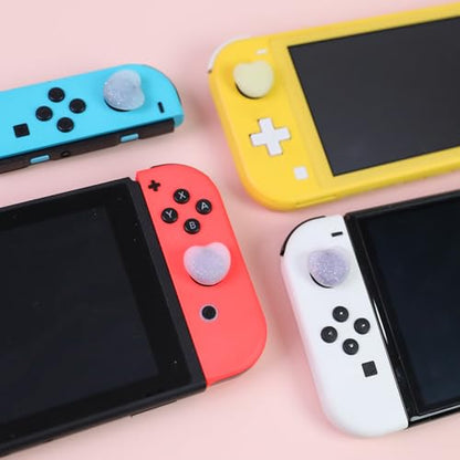 Switch Joycon Thumb Grips Caps, 4 PCS Cute Kawaii 3D Silicone Analog Thumbstick Button Cover Compatible with Nintendo Switch Lite/OLED Joystick Caps (Multicolor Glitter Heart) - color: Multicolor Glitter Heart