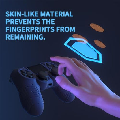 PlayVital Line & Dot Midnight Blue Silicone Cover Skin for ps4 Controller, Anti-Slip Soft Protector Case Cover with Thumb Grip Caps - color: Midnight Blue