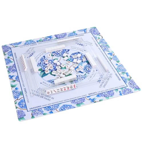 TIASUSAN American White Mahjong Learning Mat (33” x 33”) with Black Carrying Bag, Anti-Slip, Noise-Reducing Mahjong Mat for Table - color: White and Blue