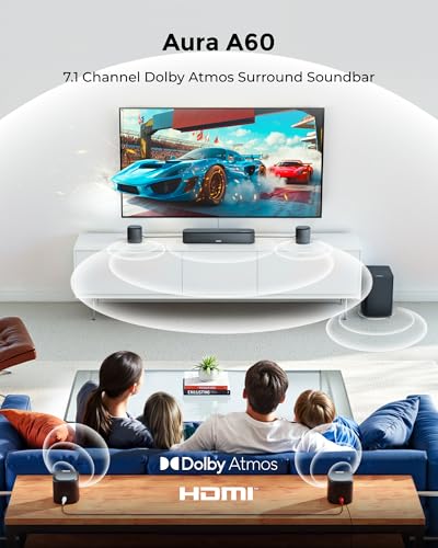 ULTIMEA 7.1ch Dolby Atmos Surround Sound System for TV, with 4 Surround Speakers, Surround Sound System Sound Bar with Subwoofer for Home Theater, App Control, HDMI eARC, Aura A60, 2026 Model