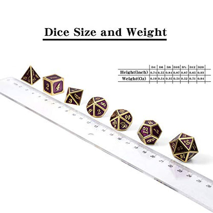 D&D Table Game Dice Set, 7PCS Metal Die with Metal Gift Box for Dungeons and Dragons (Dark Purple and Gold Number) - color: Dark Purple With Gold