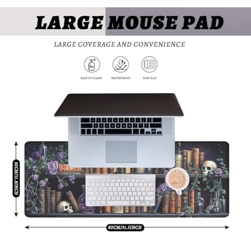 Books Mouse Pad Gothic Fantasy Roses Potion Skull Mousepad Extended Large Laptop Keyboard Non-Slip Rubber Base with Stitched Edges Office Computer Keyboard Laptop 31.5x11.8 Inch - color: Books_05, size: 31.5L x 11.8W inches
