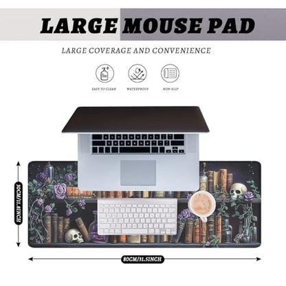 Books Mouse Pad Gothic Fantasy Roses Potion Skull Mousepad Extended Large Laptop Keyboard Non-Slip Rubber Base with Stitched Edges Office Computer Keyboard Laptop 31.5x11.8 Inch - color: Books_05, size: 31.5L x 11.8W inches