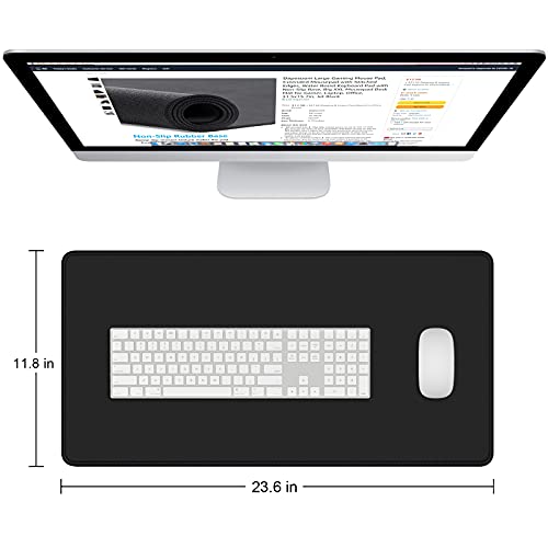 Dapesuom Large Mouse Pad, Extended Gaming Mouse Mat with Stitched Edges, Full Size Desk Mats with Non-Slip Base, Computer Big Desktop Keyboard Pad for Gamer, Laptop, Office, 23.6 x 11.8 in, Jet Black - color: Jet Black, size: 23.6L x 11.8W inches