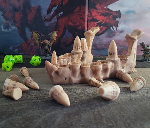 Dragon Fang Dice Set with Jawbone Stand Dungeons and Dragons (Painted) - color: Painted