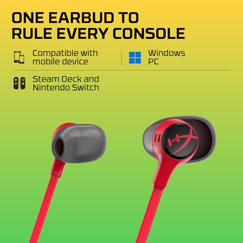 HyperX Cloud Earbuds II – 14mm Drivers, Four Eartips, Hard-Shell Carrying Case, Low-Profile 90° Plug, 3.5mm Plug, Built-in Microphone, Multi-Function Button, PC, Mobile, Nintendo Switch – Red - color: Red