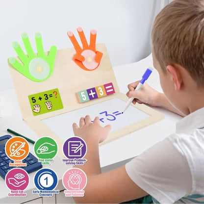 Number Blocks Toys for Kids Montessori Toys for 3 4 Years Old Learning Toys | Wooden Fingers Arithmetic Educational Math Manipulatives with Whiteboard 5-7 Boy Girl Preschool Activities Counting Game