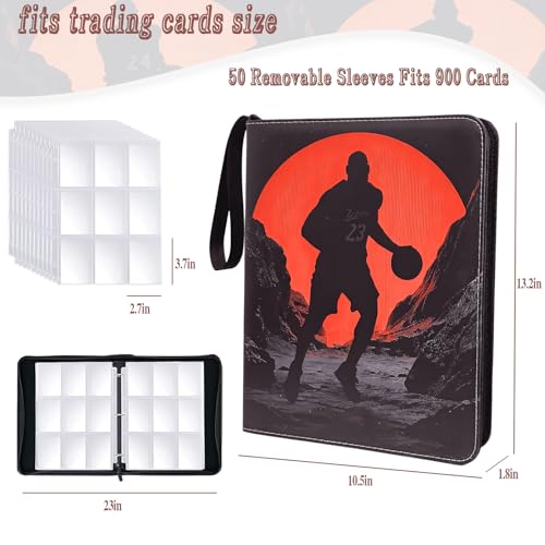 Basketball Card Binder - 900 Capacity 9-Pocket Trading Card Album, 3 Ring Card Holder Binder, Waterproof PU Leather, Zip Closure, Perfect Christmas Birthday Gift for Collectors - size: 900 Pockets Basketball