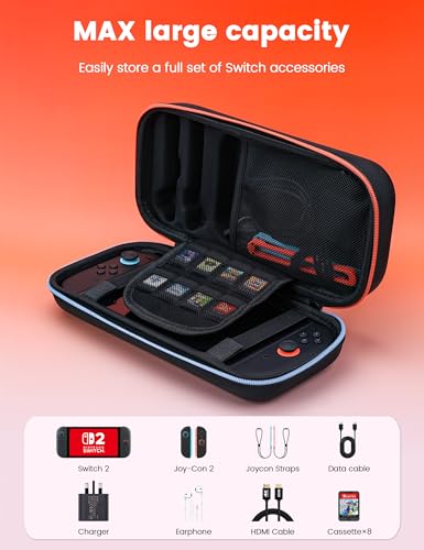 MOGOOD Carrying Case for Nintendo Switch 2 for Travel Fits Original Charger | Hard Shell Travel Storage with Soft Interior,Large Capacity, Fits Console,Joy-Cons, 8 Game Cartridges & Accessories - size: Large
