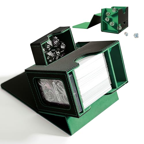 MTG Deck Box for Commander with Dice Tray - Card Deck Box Fits 100 Double-Sleeved Cards & 35PT Card Brick with Commander Display & Magnetic Holder for TCG/CCG Games(Black/Green) - color: Black Green