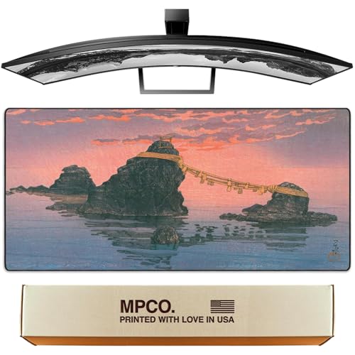 MPCO. Original Large Gaming Desk Mat – 36" x 17" Duraglyde Ukiyo-E Futamigaura Full Desk Mouse Pad for Smooth Precision – Non-Slip, Washable Extra-Large PC Mouse Pad for Gaming Sessions - color: Futamigaura - DuraGlyde, size: 36L x 17W inches