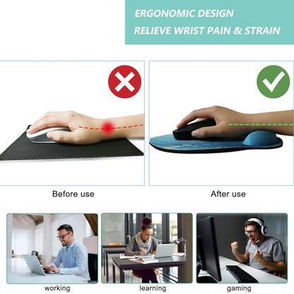 Mouse Pad with Wrist Support, Ergonomic Mouse Pad with Memory Foam Wrist Rest Cushion, Non-Slip Rubber Base Gaming Mice Pad for Home Office Computer Laptop, Green Marble - color: Green marble