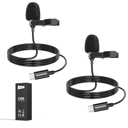 NEEWER Mini USB C Lavalier Microphone 2 Pack Compatible with iPhone 16 15 Pro Max Android Phone Tablet PC, Clip On Omnidirectional Condenser Lapel Mic with 2m/6.6ft Cable - style: CM6(2-Pack)w/USB-C Plug