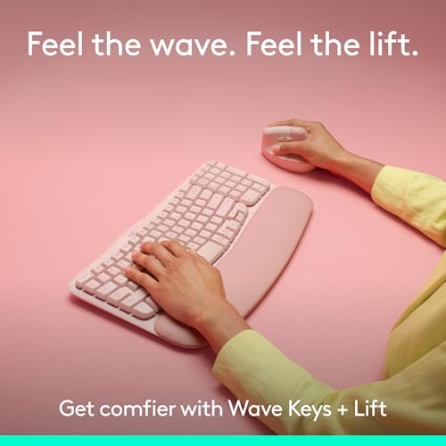 Logitech Wave Keys & Lift Vertical Mouse - Ergonomic Wireless Keyboard and Mouse Combo - with Cushioned Palm Rest, Easy-Switch, Bluetooth, for Multi-OS, Windows/Mac - Rose - color: Rose, style: Right-Handed