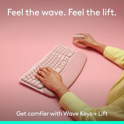 Logitech Wave Keys & Lift Vertical Mouse - Ergonomic Wireless Keyboard and Mouse Combo - with Cushioned Palm Rest, Easy-Switch, Bluetooth, for Multi-OS, Windows/Mac - Rose - color: Rose, style: Right-Handed
