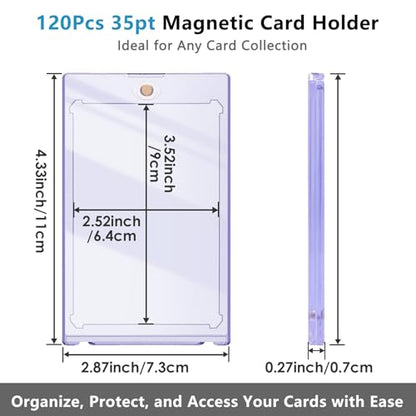 120ct Magnetic Card Holder, 35pt One Card Touch Holder for Trading Cards,Baseball Card Protectors Hard Plastic, Display Case for Collectible Cards Sport Cards Game Cards Top Loads for Cards Sleeves