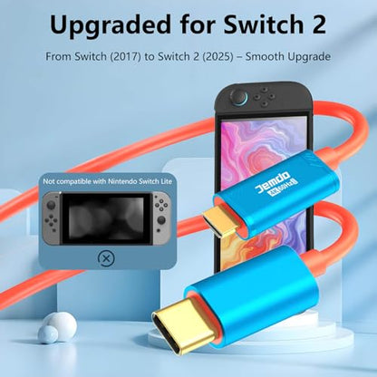 JEMDO Switch 2 Dock HDMI Cable,4K 60 Hz 18 Gbps USB C to HDMI 2.0 6.6 ft,100 W PD Play While Charging,Portable Travel TV Adapter Compatible with Nintendo Switch 2(Only Below V21.0.0)/2017/OLED - color: Blue, style: 60