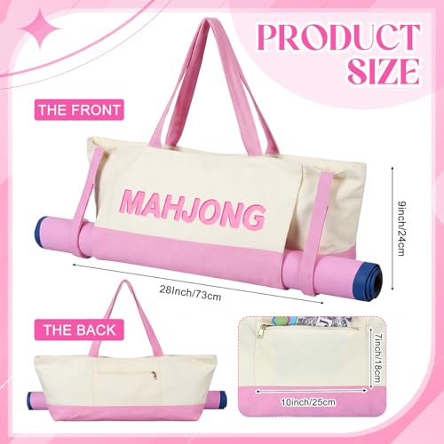 Abbylike 28x9 Inches Mahjong Bag for Rolled Mat Tiles Racks Pushers Accessories Empty Mahjong Tote Bag with Zipper Closure Outer Pockets Lining Large Capacity(Beige&Light Pink,Canvas) - color: Beige&light Pink