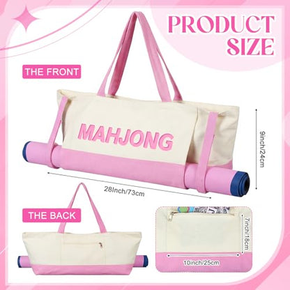Abbylike 28x9 Inches Mahjong Bag for Rolled Mat Tiles Racks Pushers Accessories Empty Mahjong Tote Bag with Zipper Closure Outer Pockets Lining Large Capacity(Beige&Light Pink,Canvas) - color: Beige&light Pink