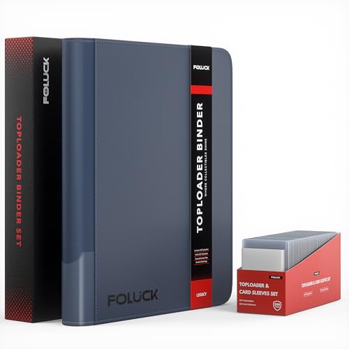 Foluck 9 Pocket Top Loader Binder, Holds 252 Toploaders, 200Pcs Top Loaders & Card Sleeves Included, Side-Loading Trading Card Binder, Premium Collection Album for Pokemon, MTG, Sports Cards (Blue) - color: Blue, size: 9 Pocket