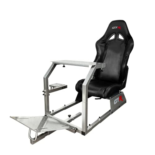GTR Simulator GTA Model Silver Frame with Adjustable Black Leatherette Racing Seat Racing Driving Gaming Simulator Cockpit Chair - size: GTA with No Accessories