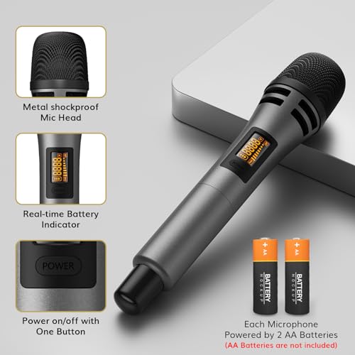 TONOR Wireless Microphones System with 4x10 Channels Cordless Handheld Microfono Inalambrico, 60 m/200FT UHF Range, Mics with Stable Signal Transmission for Karaoke Singing Party Church Wedding - style: 4 Handheld Mics Grey