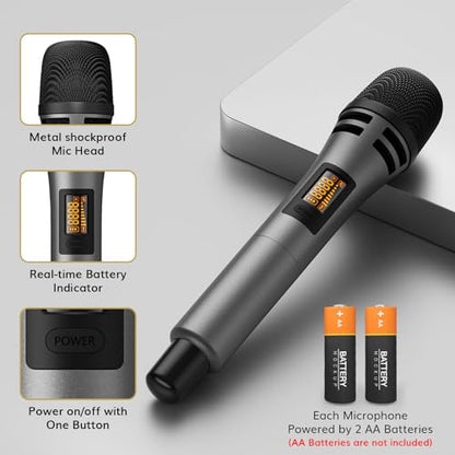 TONOR Wireless Microphones System with 4x10 Channels Cordless Handheld Microfono Inalambrico, 60 m/200FT UHF Range, Mics with Stable Signal Transmission for Karaoke Singing Party Church Wedding - style: 4 Handheld Mics Grey