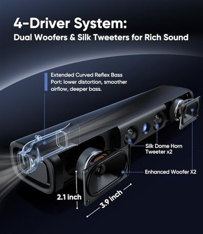 100W Sound Bar with Wired Subwoofer, Deep Bass & Crystal Dialogue | Surround Sound Home Theater System, 3.1 Channel Soundbar, Bluetooth 5.3/ARC/AUX/Optical Inputs,forTV/PC/Projector/Gaming