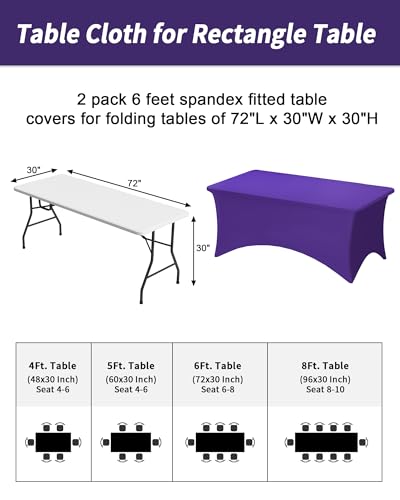 Fixwal Purple Stretch Table Cloth Rectangle 2 Pack 6Ft, Spandex Fitted Table Covers Washable for Party, Trade Show, Banquet, Wedding, Buffet - color: Purple, size: 6 Ft
