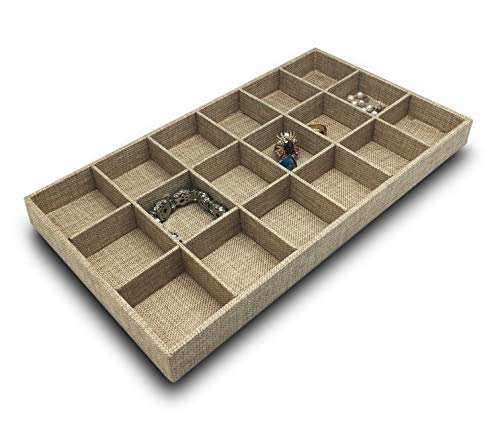 The Display Guys - Stackable Jewelry Tray and Organizer - for Drawers, Dressers, Store Display (18 Compartments, Beige Burlap) - color: Burlap Beige, size: 18 Compartments