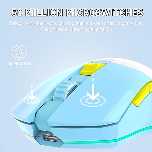 DAREU Wireless Gaming Mouse with Charging Dock Rechargeable RGB,12K DPI,6 Programmable Buttons High-Precision Sensor [300IPS] [1000Hz] for PC Notebook Mac (Blue&Charging Dock) - color: Blue&Charging Dock