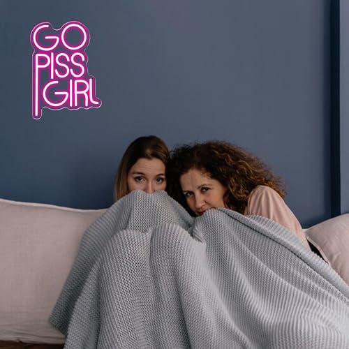 GO PISS GIRL Neon Sign Funny Dimmable LED Light Up Sign Pink Aesthetic Pop Culture Wall Decor for Dorm Room, College Apartment, Bathroom, Party, Birthday Gift, USB Powered(14.5 * 10.6in) - style: Pink Girl