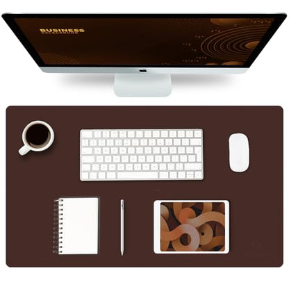 K KNODEL Small Office Leather Desk Mat, Mouse and Keyboard Pad, Computer and Laptop Mat, Desktop Protector and Cover, Writing Pad and Blotter (23.6"x13.8", Dark Brown) - color: Dark Brown, size: 23.6" x 13.8"