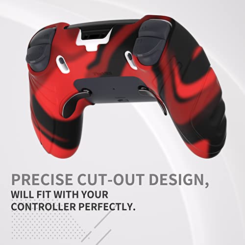 PlayVital Guardian Edition Anti-Slip Ergonomic Silicone Cover Case for ps5 Edge Controller, Soft Rubber Protector Skin for ps5 Edge Wireless Controller with Thumb Grip Caps - Red & Black - color: Red & Black