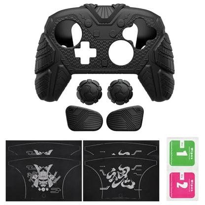 PlayVital for Nintendo Switch 2 Pro Controller Skin Cover – Samurai Armor Edition Silicone Case for Switch 2 Pro Controller with Back Button Caps & Thumb Grip & Sticker, Shockproof - Black - color: Black