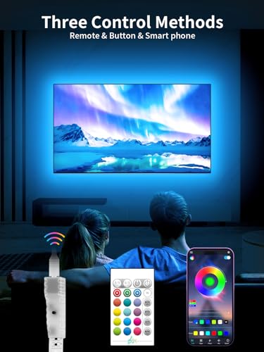 KANTUTOE TV Lights Behind, 19.68ft LED Lights for 55-85 Inch TV, RGB TV Backlight, Music Sync Bluetooth APP and Remote Control Strip Lights USB Powered for Bedroom Gaming Room Decor - size: 19.68FT for 55"-85" TV