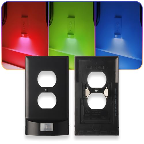 2 Pack - SnapPower Multi-Color GuideLight – Outlet Cover RGB Lights, Customizable Ambient Lighting/Mood Lighting for Home, Kitchen, Gaming Room, Kids Bedroom, Nursery, Holiday Decor (Black, Duplex) - color: Black, size: Duplex