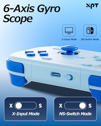 XPT Portable Mini Controller for Nintendo Switch 2/Switch 1/PC/iOS/Android/Steamdeck, Joystick Lift and Down Design,Wireless Bluetooth & Wired Gamepad with Turbo Function, 6-Axis Gyro, HD Vibration & 3D Joysticks, Home Button Wake-Up (blue) - color: Blue