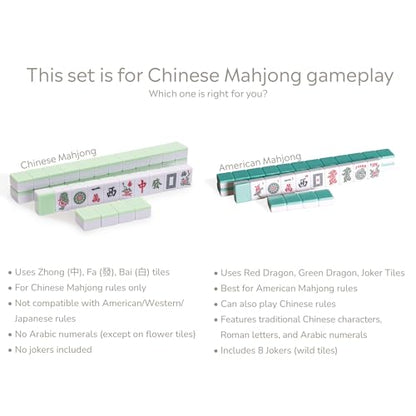 YMI Chinese Mahjong Set, “Celadon Willow” - 146 Tiles | 146 medium tiles, dice, and wind indicator in a compact celadon green vinyl case. Built for traditional Chinese-style play. - color: Celadon Green