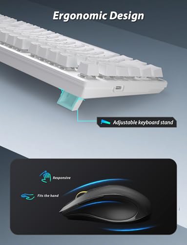 Wireless Mechanical Keyboard and Mouse Combo, 98-Key Gaming Keyboard with RGB Backlit, Tri-Mode BT5.0/2.4G/USB-C, 4000mAh Battery, 3200 DPI Gaming Mouse with Mouse Pad for PC, Laptop, Tablet(White) - color: White-