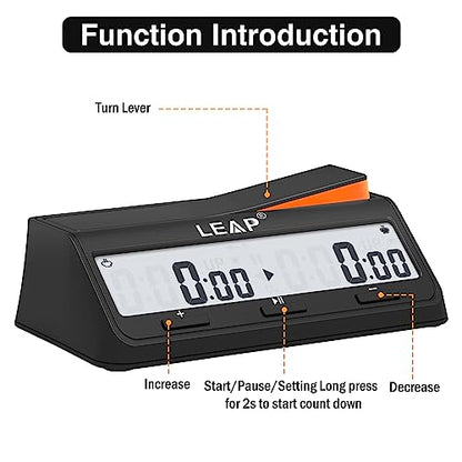 Chess Clock Digital Chess Timer Advanced for Board Game and Chess Timer with Bonus & Delay Count Down up Alarm Black/Orange - color: Black/Orange
