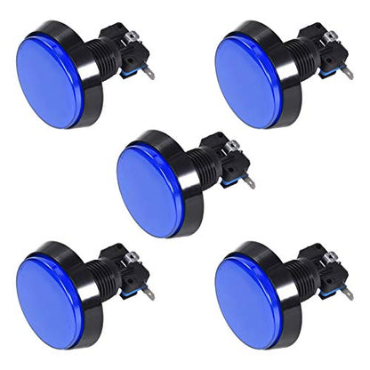 uxcell Game Push Button 60mm Round 12V LED Illuminated Push Button Switch with Micro Switch for Arcade Video Games Blue 5pcs - color: Blue