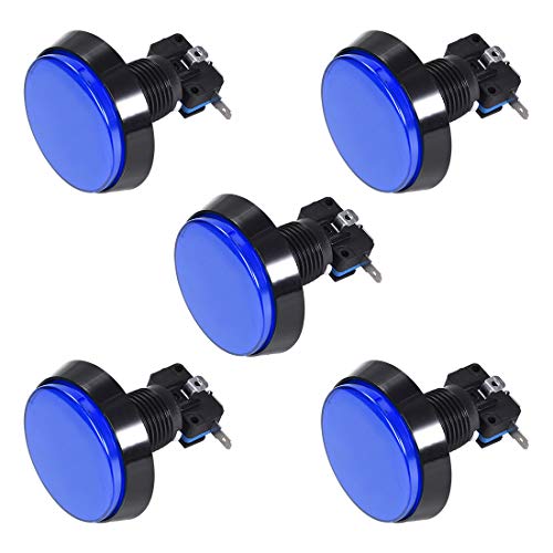 uxcell Game Push Button 60mm Round 12V LED Illuminated Push Button Switch with Micro Switch for Arcade Video Games Blue 5pcs - color: Blue