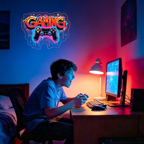 Gaming Neon Sign,Gamer Led Neon Light Signs for Wall Decor Game Pad Light up Sign for Boy Room Bedroom Man Cave Brithday Party Gaming Room Decor Gift for Gamer Men（13.8"*10.4"）