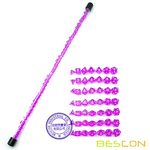Bescon 49pcs Gem Purple Mini Polyhedral Dice Set in Long Tube, Gem Mini Role Playing Polyhedral Dice 7X7pcs, Long Stick Set - color: 7x7 49pcs Gem Purple Tube