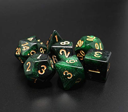 Polyhedral DND Dice Set Glitter Dice for Dungeon and Dragons D&D RPG Role Playing Games Green Mix Black Nebula Dice - color: Black Mixed Green+glitter