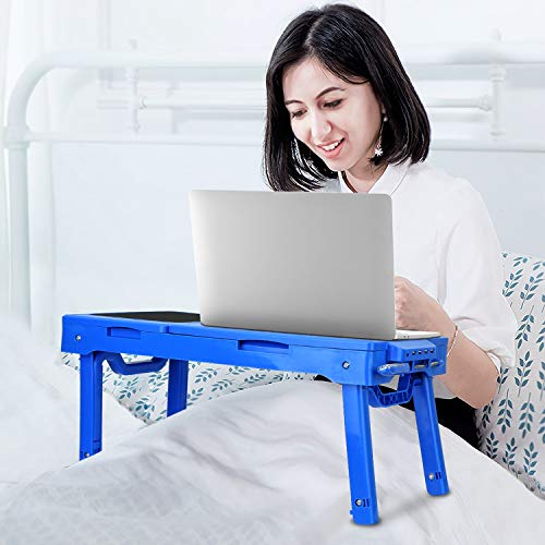 Moclever Laptop Table for Bed-Multi-Functional Laptop Bed Table Tray with Internal Cooling Fan & 2 Independent Laptop Stands-Foldable & 3 Different Height Laptop Desk-LED Lamp-4 Port USB