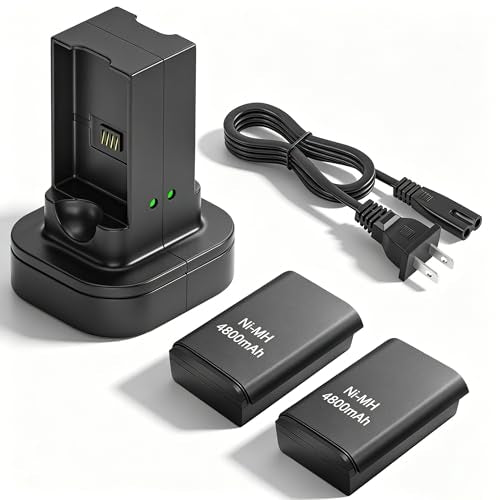 4800mAh Battery Charger Compatible with Xbox 360 Controller Battery Pack | 2Pcs Remote Rechargeable Batteries + Dual Charging Station Dock with LED Indicator, Fast Charging 2 Battery At Once
