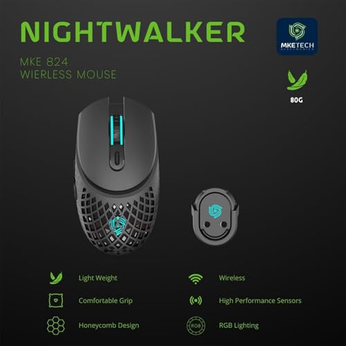 Computer Mouse with Tri-Mode (Bluetooth/2.4G/Wired), Lightweight Mouse with Magnetic Charging Dock, Honeycomb Shell, RGB Lighting, Rechargeable – Compatible with Laptop/PC/Mac/Tablet (Black)