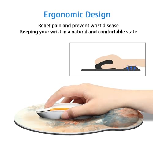 Mouse Pad with Wrist Support, Ergonomic Mouse Pad with Memory Foam Wrist Rest Cushion, Non-Slip Rubber Base Gaming Mice Pad for Home Office Computer Laptop,Aesthetic Flower - color: Aesthetic Flower